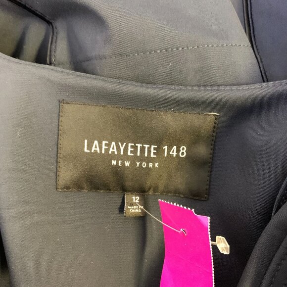 Lafayette 148 Navy Stretch Cotton Jacket Blazer Pockets Size 12 - Picture 4 of 5